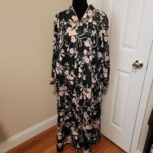 Christian Dior Vintage Black Floral Satin Robe Size L/XL